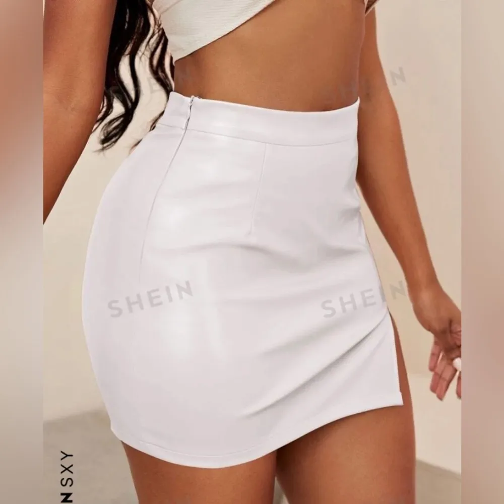 SHEIN SXY WOMEN'S OFF-WHITE FAUX LEATHER SKIRT SIZE M - Image 2