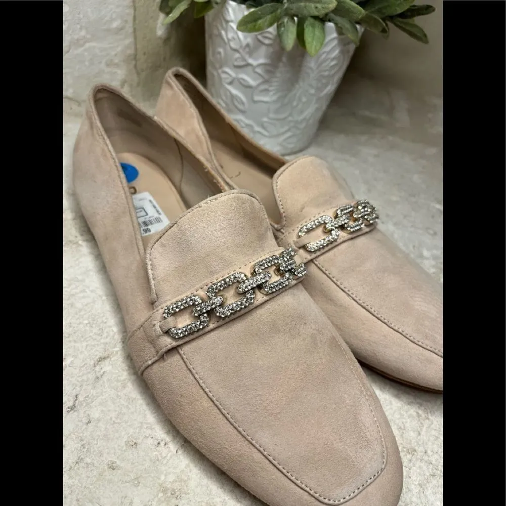 Aldo Blush Pink Suede Loafer Flats Diamond Straps sz 10 - Image 2