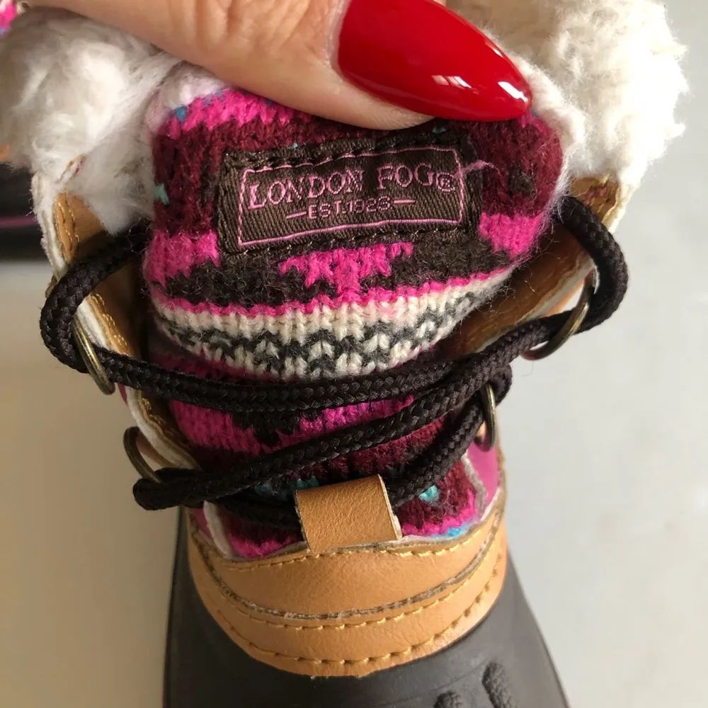 London Fog Brown/Fuchsia Tottenham Cold Weather Warm Lined Snow Boots. Sz 7Girl - Image 9