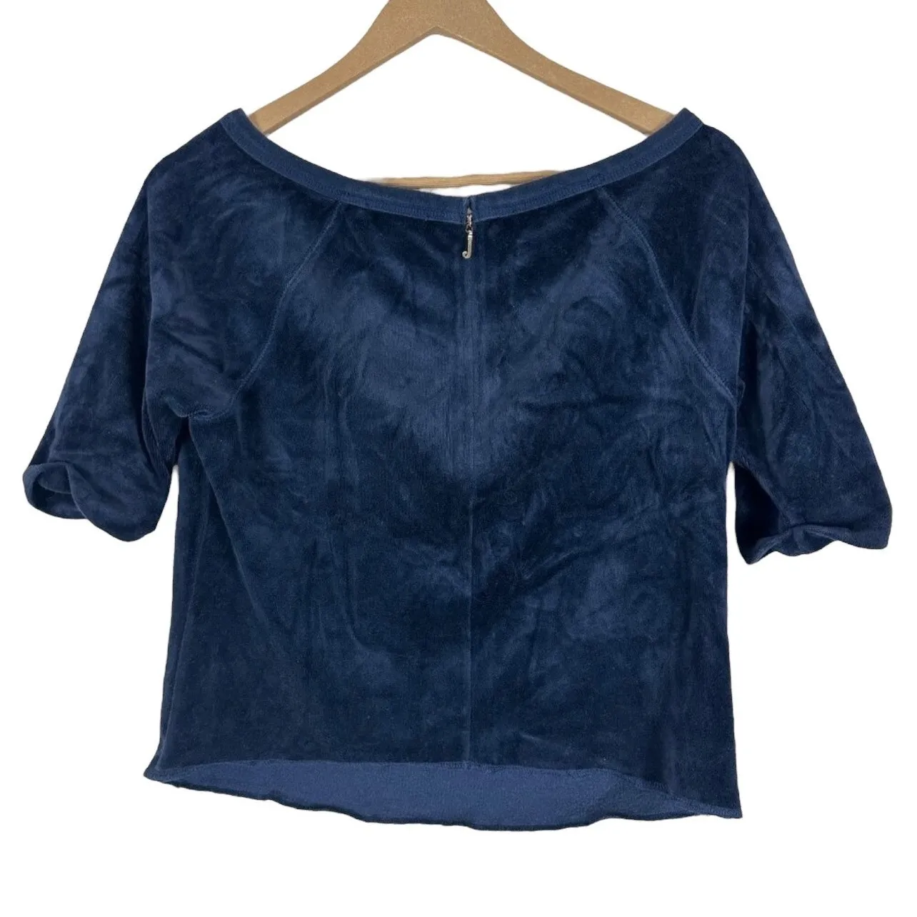 Juicy Couture Boat Neck Sweatshirt Womens S Navy Blue Fleece 3/4 Sleeve Y2K - Image 3