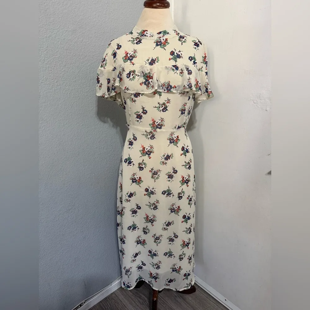 Sweet Salt Women Floral Homestead Classic Vintage Cream Lined Midi Dress Size 12 Green - Image 6