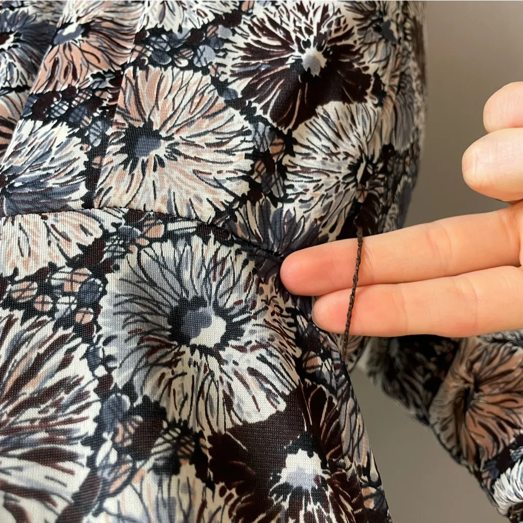 Vintage 60s Dress Busy Flower Print Neutral‎ Colors V - Image 11