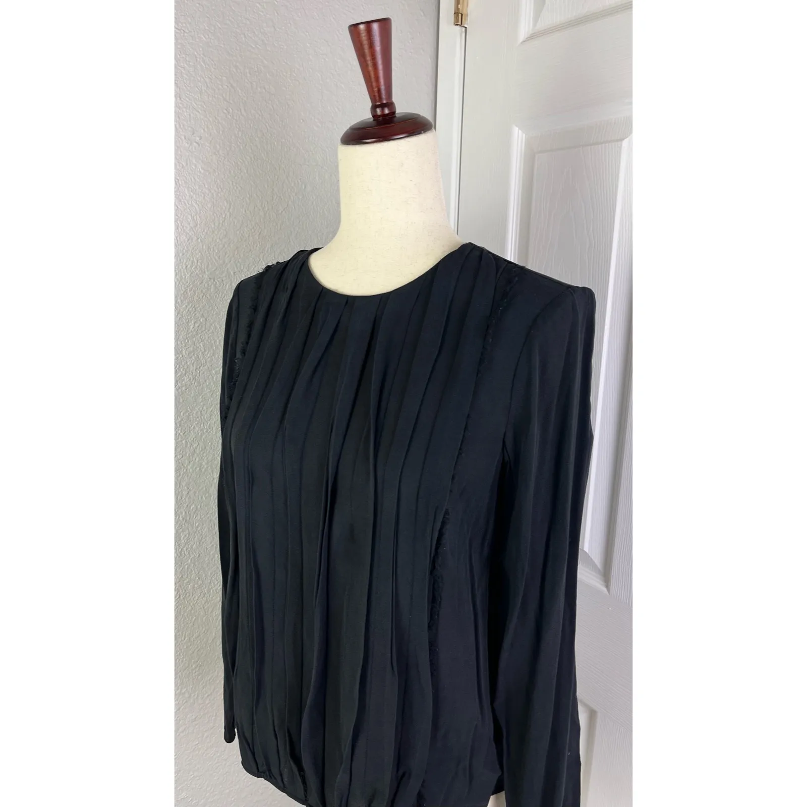 Alice + Olivia Pleated Black Silk Blouse - Image 2
