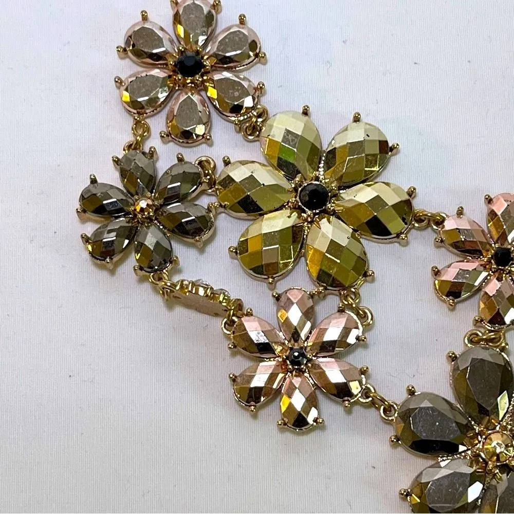 Charming Charlie Black Gold Rose Jewel Toned Double Stranded Flower Necklace - Image 2