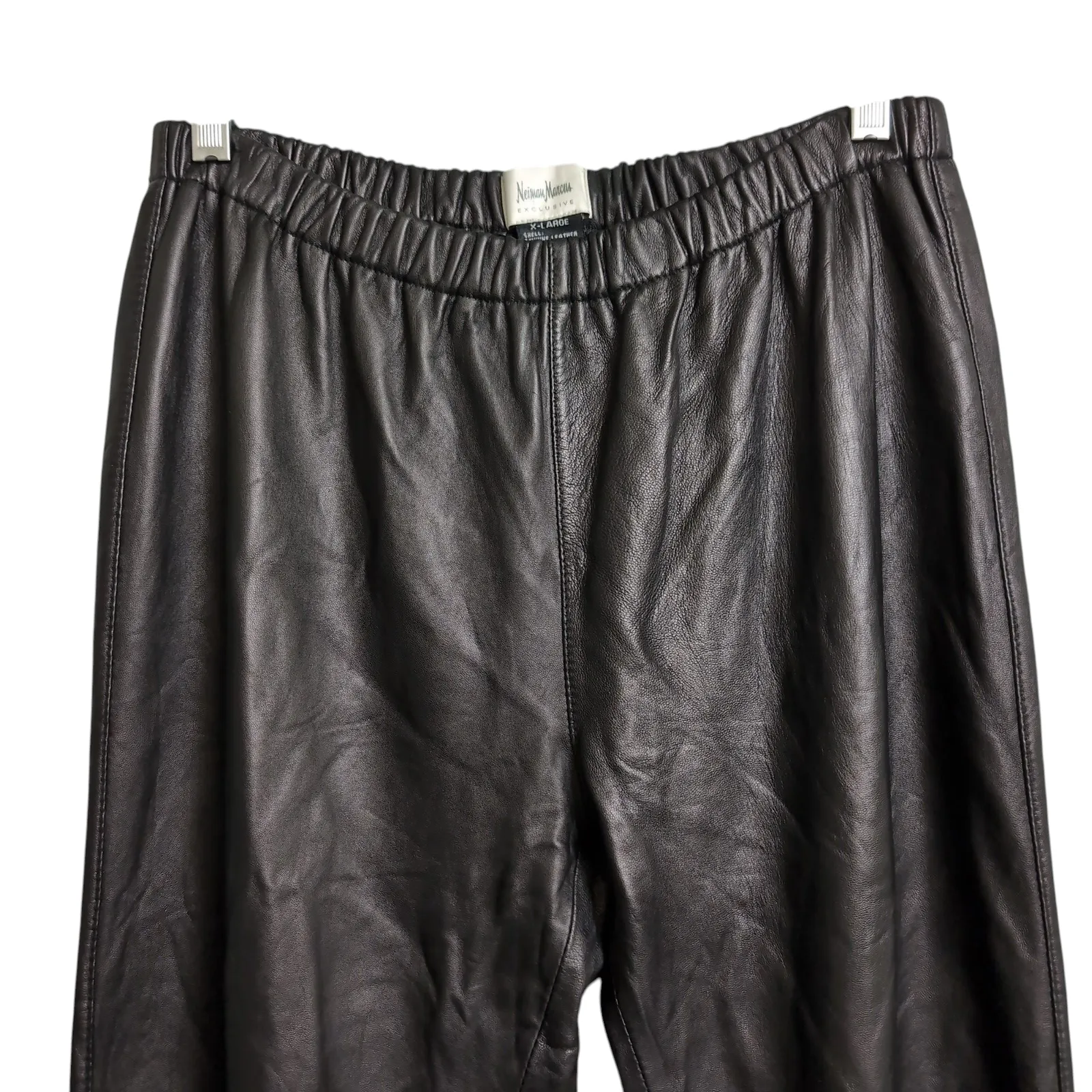 LUXE Neiman Marcus Black Genuine Leather Pull-On Trousers Elastic Waist XL - Image 2