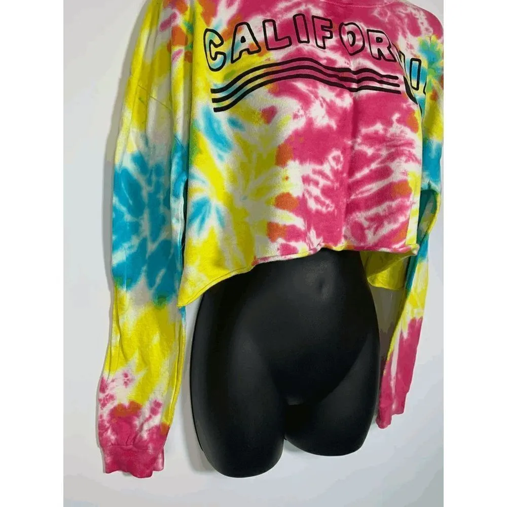 California USA Cropped Tie Dye Long Sleeve T Shirt Size M - Image 3