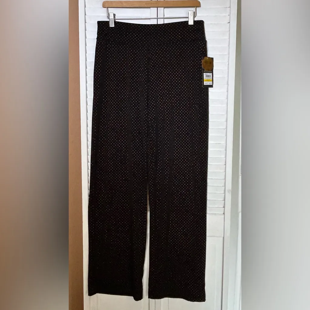 Nine West black gold studded wide leg flowy palazzo pull on pants NWT medium - Image 8