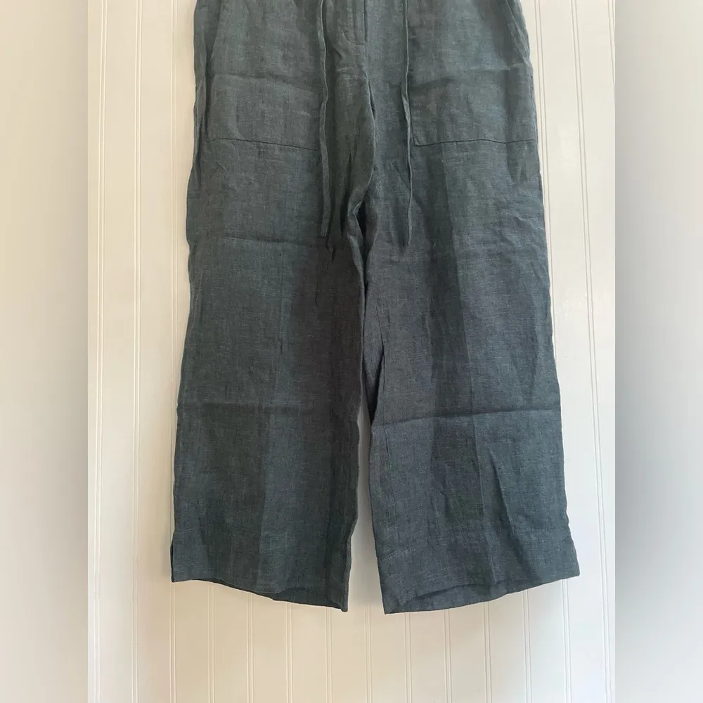 OPUS Linen Madeka Fresh Wide Leg Cropped Trousers Pants in Dark Emerald Size 38 Green - Image 10