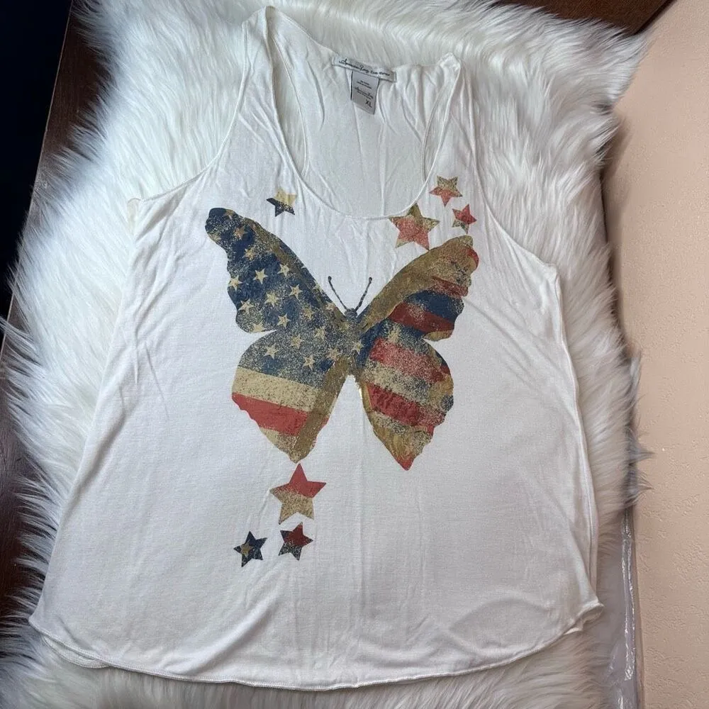 American Rag American Flag Butterfly With Metallic Gold Details Tank Size XL - Image 11