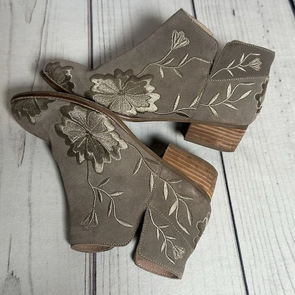 Seychelles Lantern Ankle Boots Taupe Embroidered Western Boho Floral Sz 7.5 - Image 7