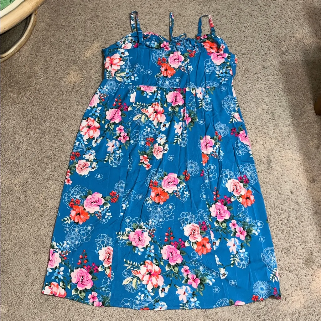 Torrid Tea Length Stretch Challis Slit Midi Dress Happiness Floral Bluesteel 2X - Image 5