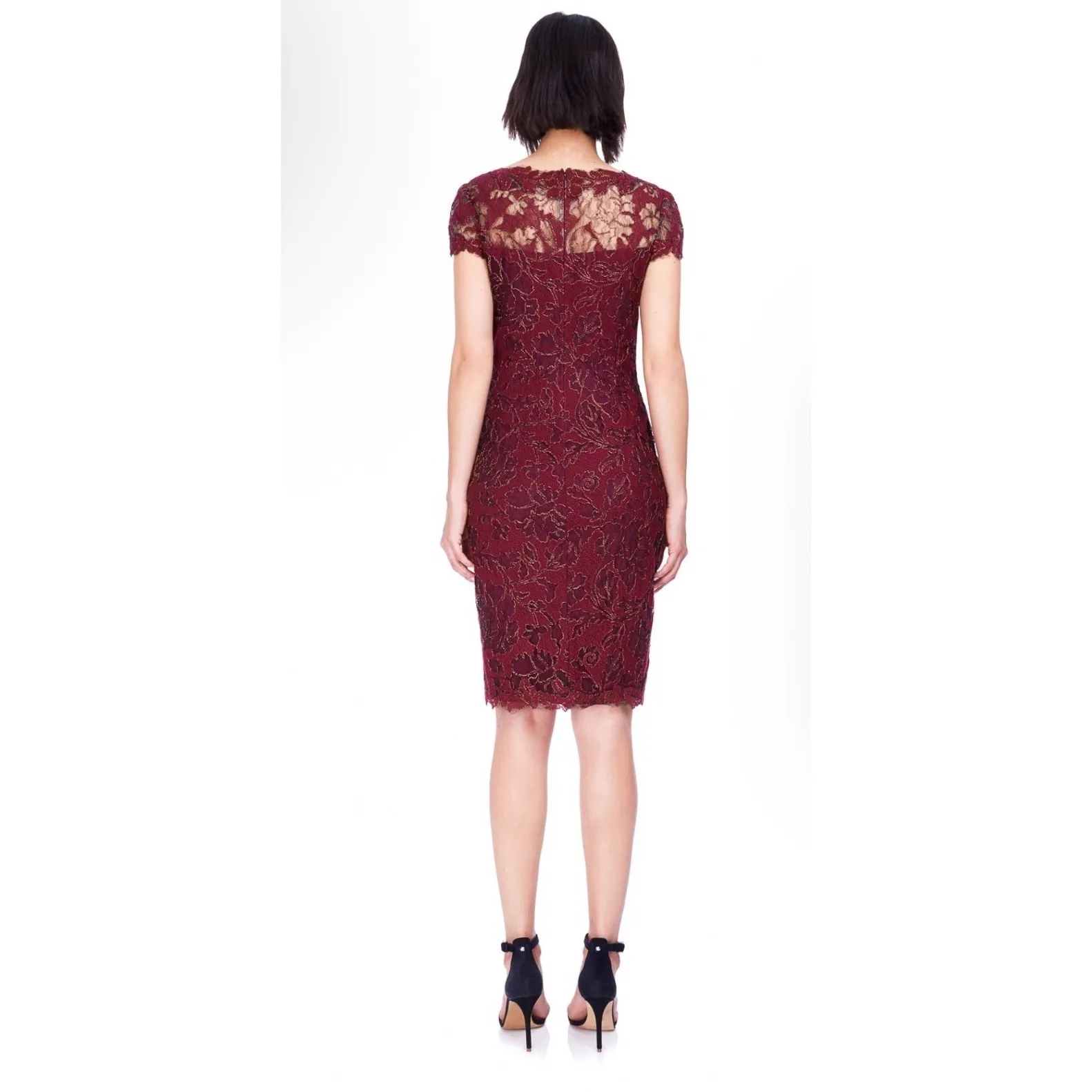 Tadashi Shoji Algiers Lace Cocktail Special Occasion Dress Raisn Burgundy Size 2 - Image 7