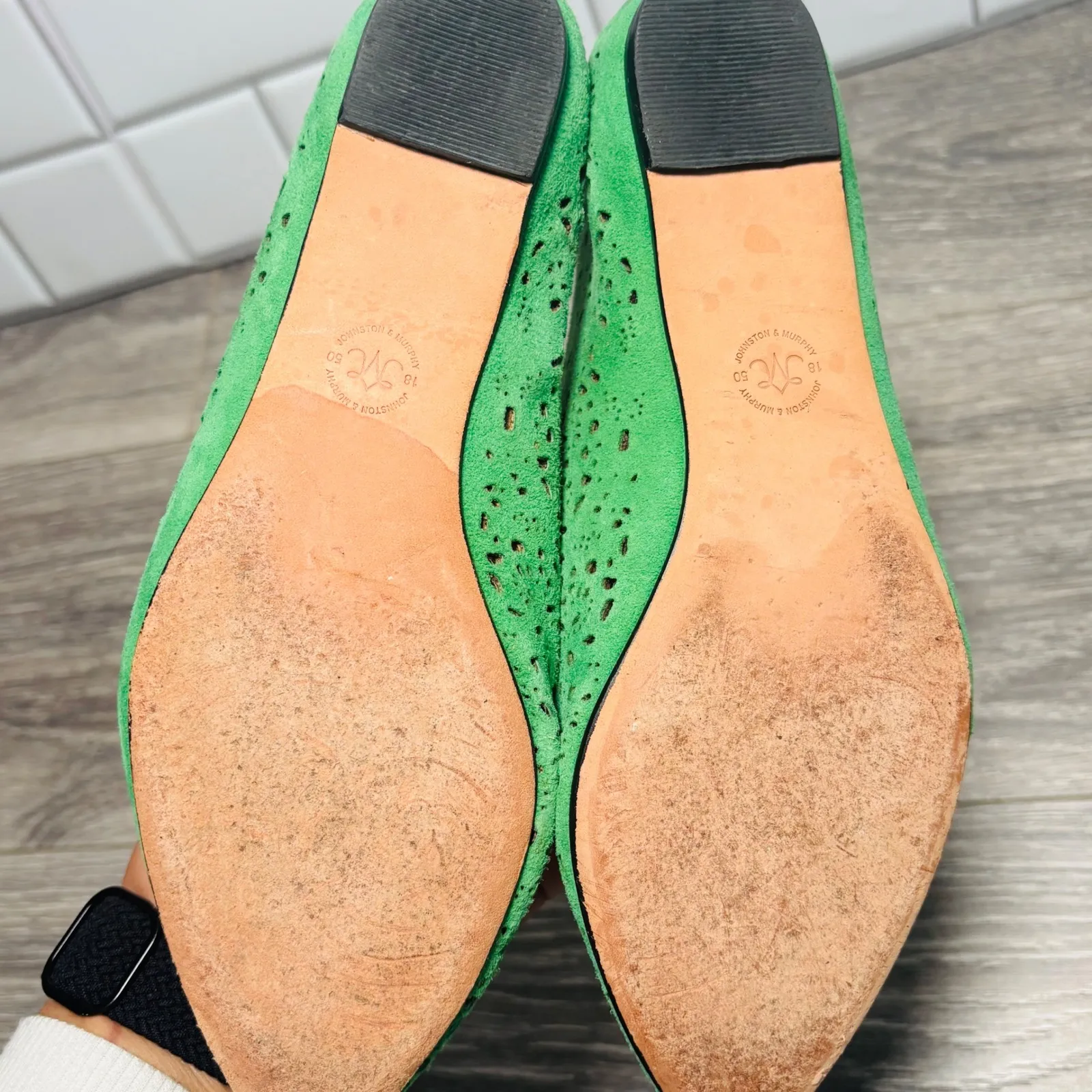 Johnston & Murphy Green Tami Laser Cut Pointed Ballet Flat Women's 6M - Image 10