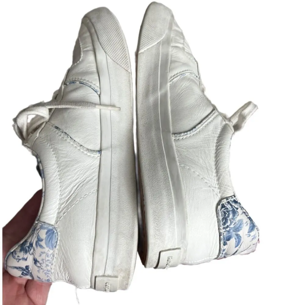 Reformation/Anthropologie Harlow white leather blue floral sneakers size 8 - Image 8