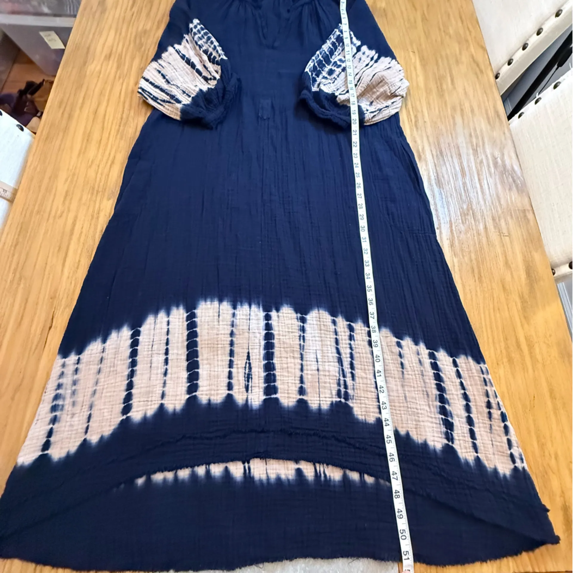 Ocean + Main Navy + Sedona Tie Dye Hem Gauze Dress with Pockets Size Extra Large Blue - Image 14