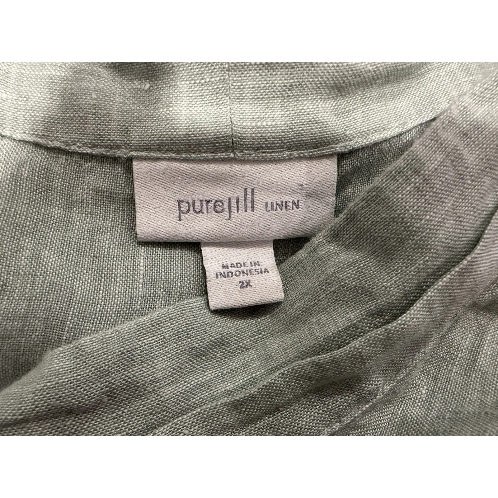Pure Jill 100% Linen Popover Top 3/4 Sleeve Woven Coastal Beach Size 2X Green - Image 6