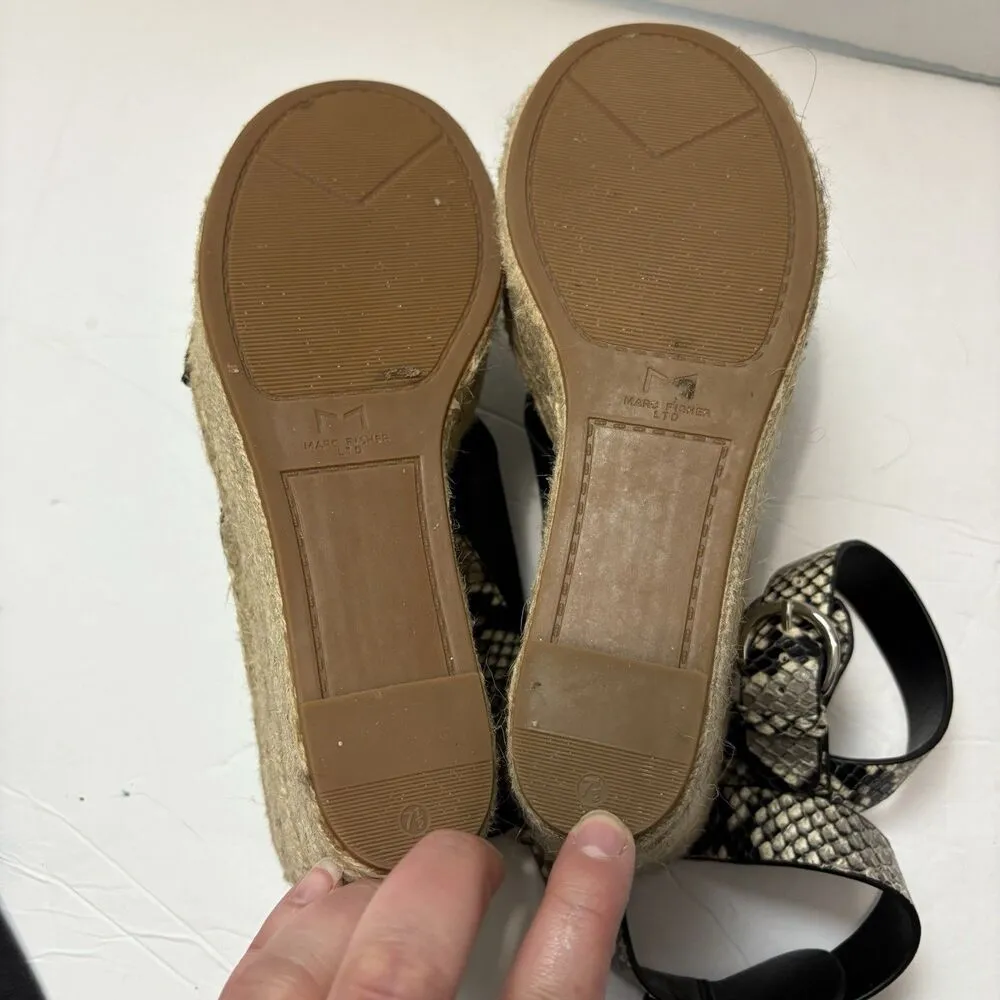 Marc Fisher Women’s Abacia 2 Espadrille Wedge Sandals Black Snake Leather 7.5 - Image 8