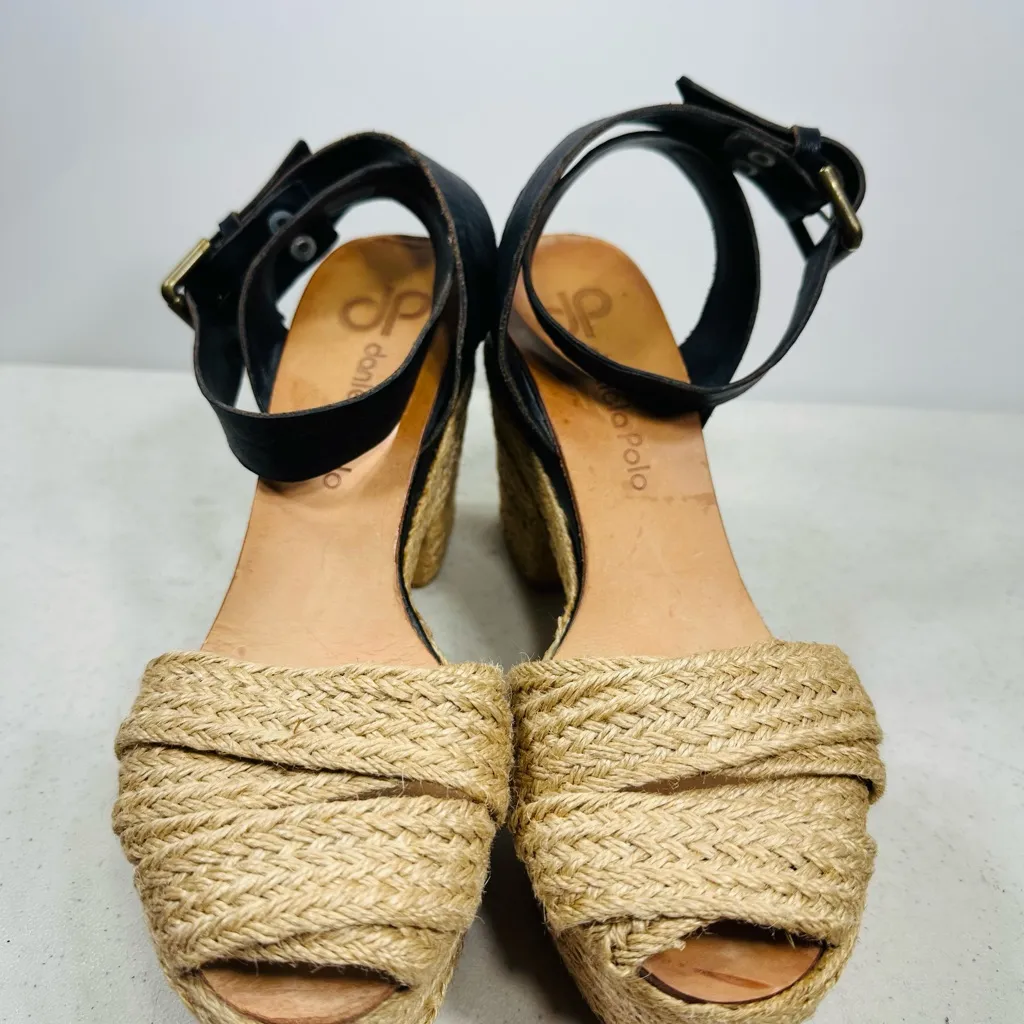 ANTHROPOLOGIE DANIELA POLO VINIFERA LEATHER JUTE PLATFORM ESPADRILLE 7 Black - Image 2