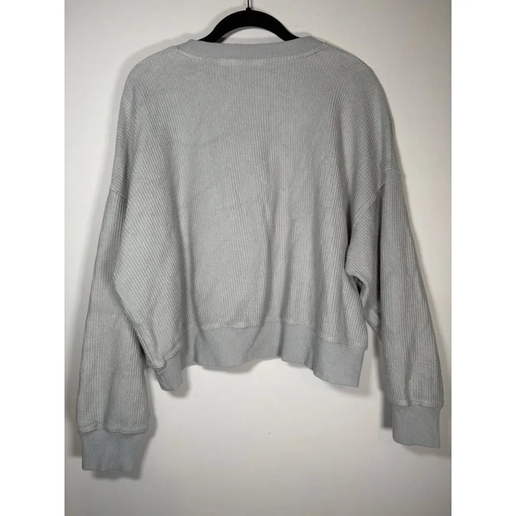 AERIE Ribbed Crewneck Sweatshirt Mint Green Blue Long Sleeve Casual Size Small - Image 4