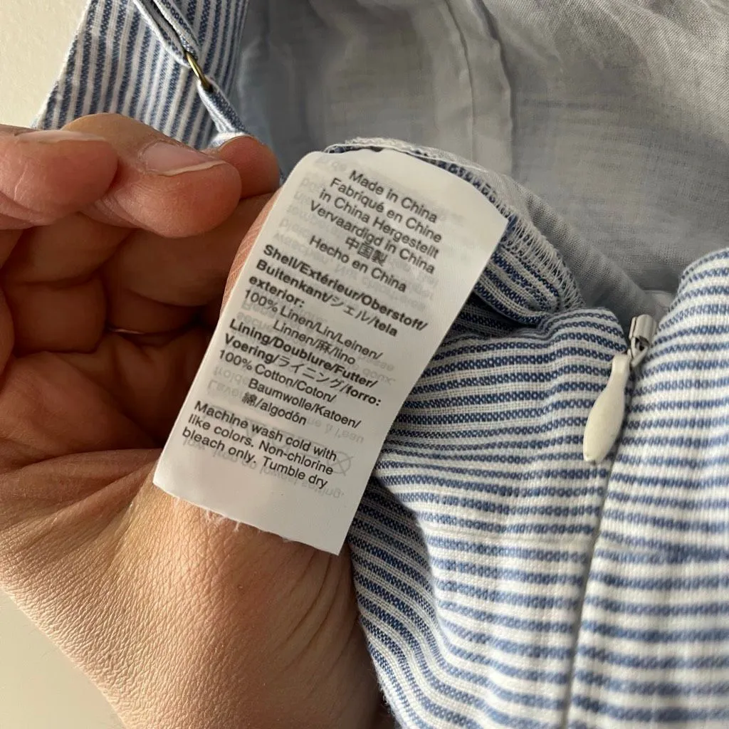 J. Crew Pinstripe Linen cotton Blend Wide Leg Jumpsuit Coastal grandmother Nauti Blue Size 4 - Image 8