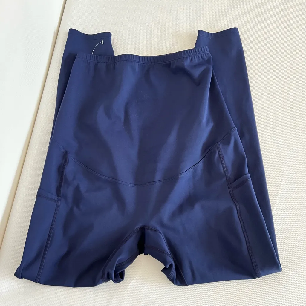 Poshdivah Maternity Legging Size Medium Navy Blue Side Pockets Stretchy - Image 2