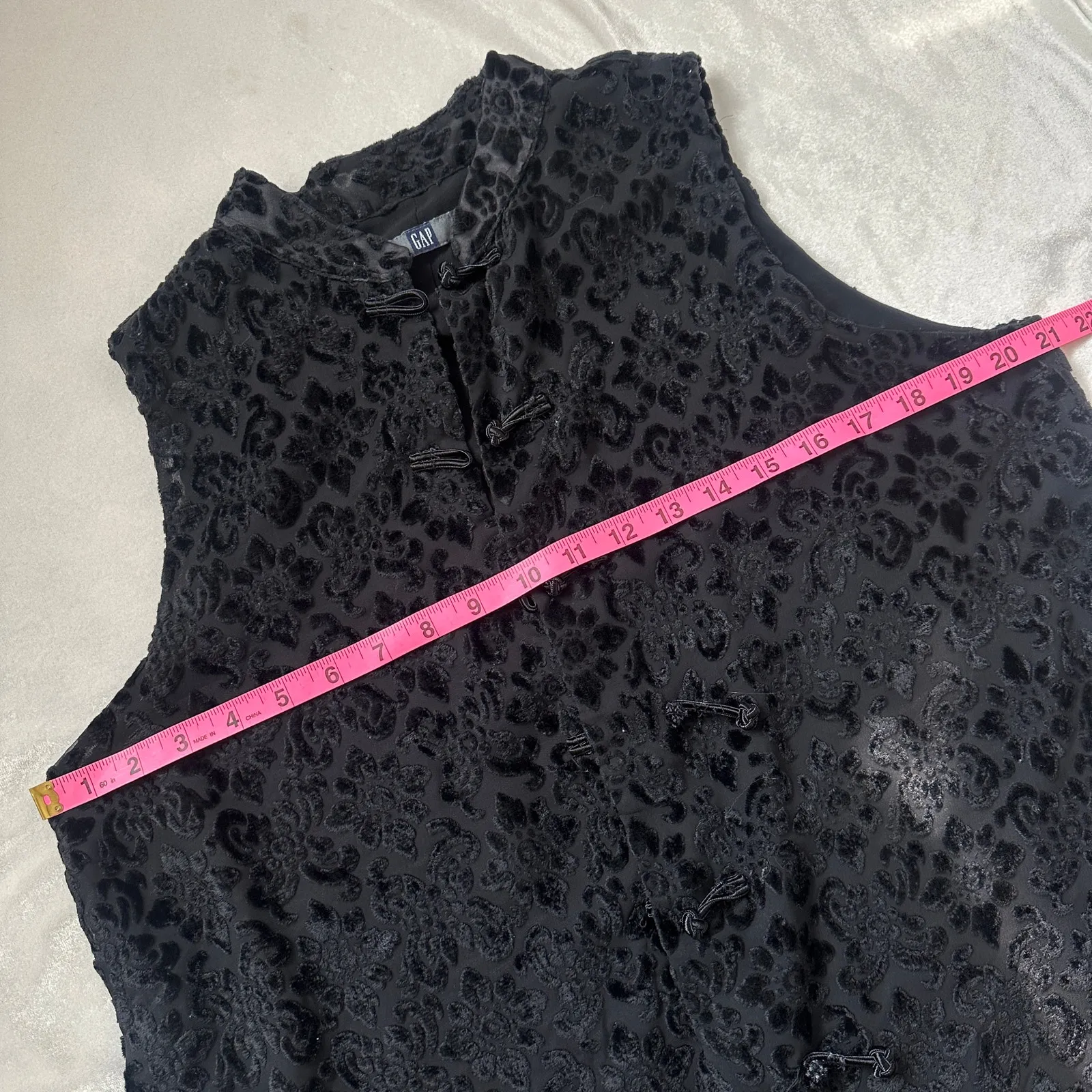 Vintage 90s Gap Black Velvet Burnout Vest Mandarin Collar Boho Whimsygoth - Image 7