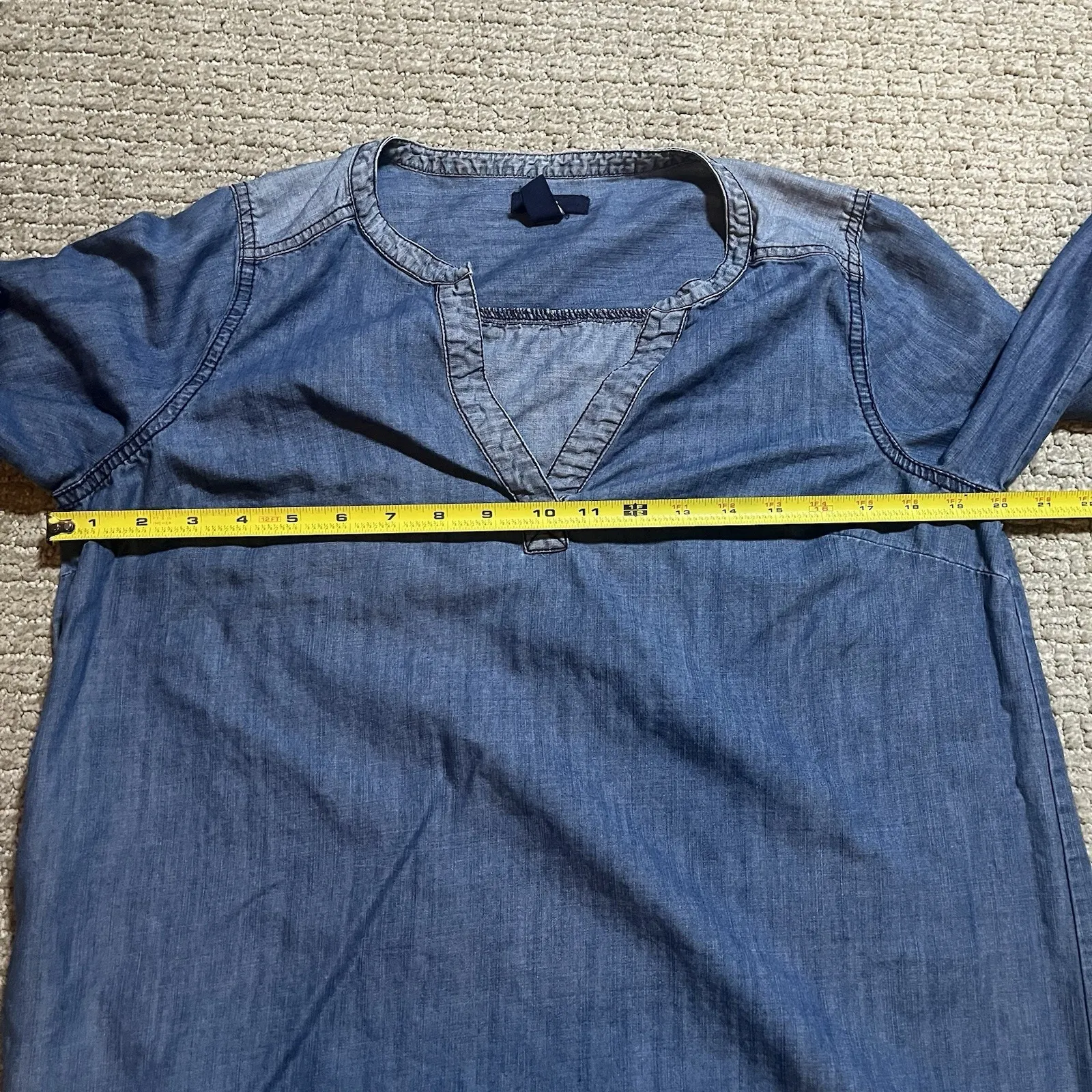 Gap Women's Medium Chambray‎ Denim Long Sleeve Tunic Dress Blue V Neck - Image 10