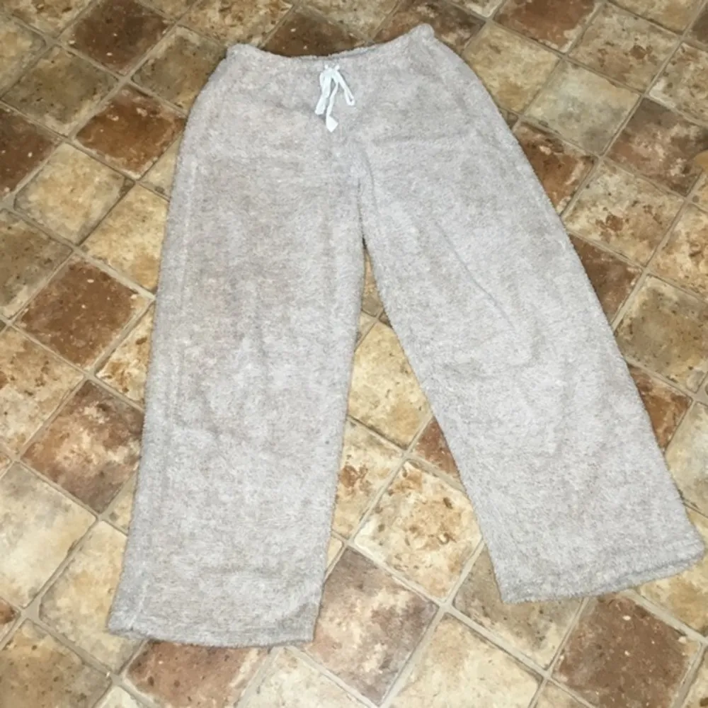 Sleep Zenista Wide Leg Tan Fuzzy Drawstring Pajama Pants Loungewear Large - Image 3