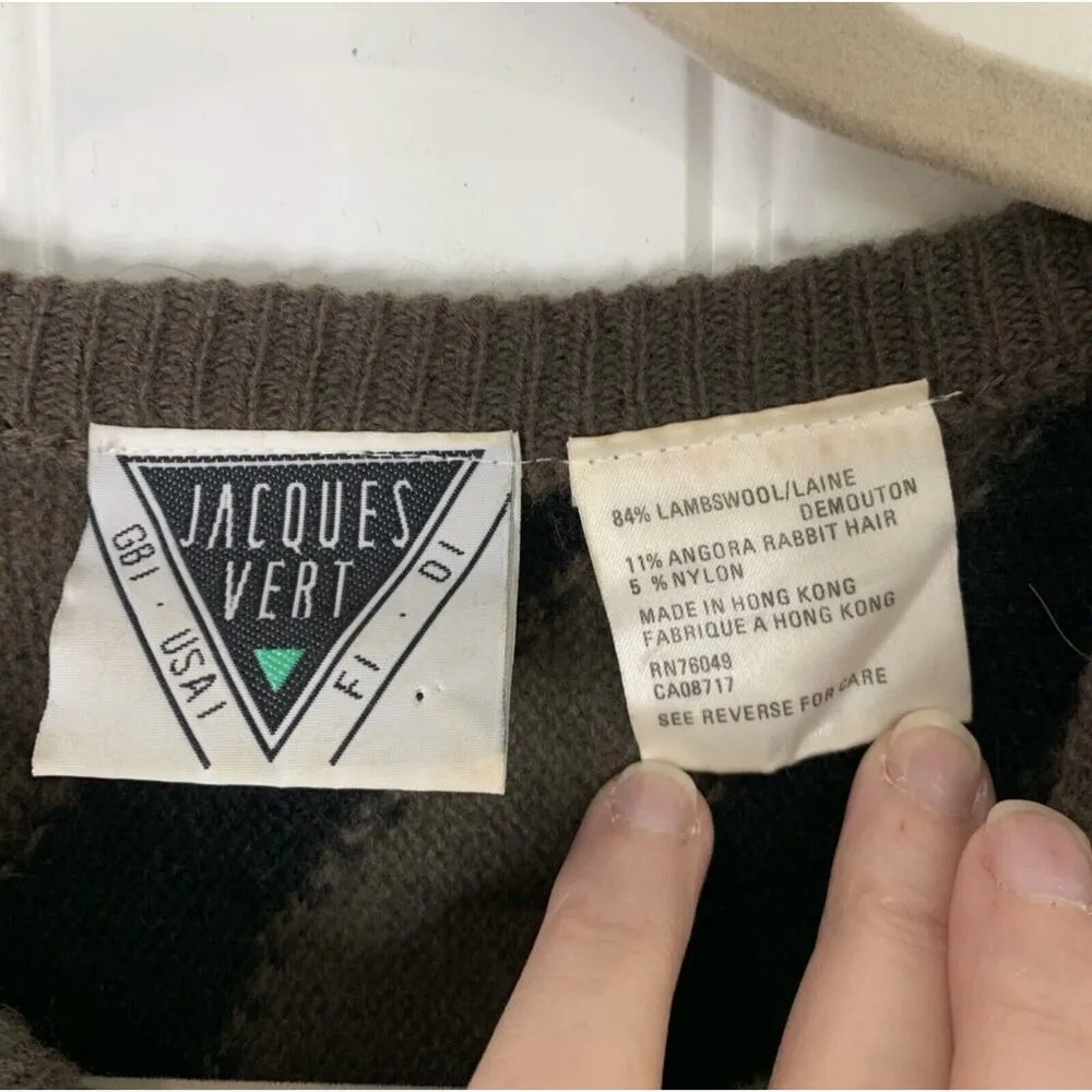 Vintage Jacques Vert Size S Sweater Lambs Wool Angora Rabbit Long Sleeve Women's Brown - Image 2
