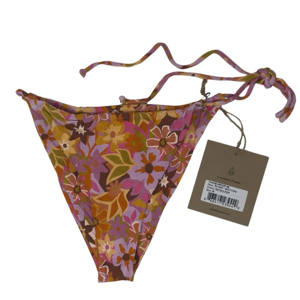 Stone Fox Swim River Bikini Bottom In Retro Pop Adjustable Side Tie Thong Size M - Image 6