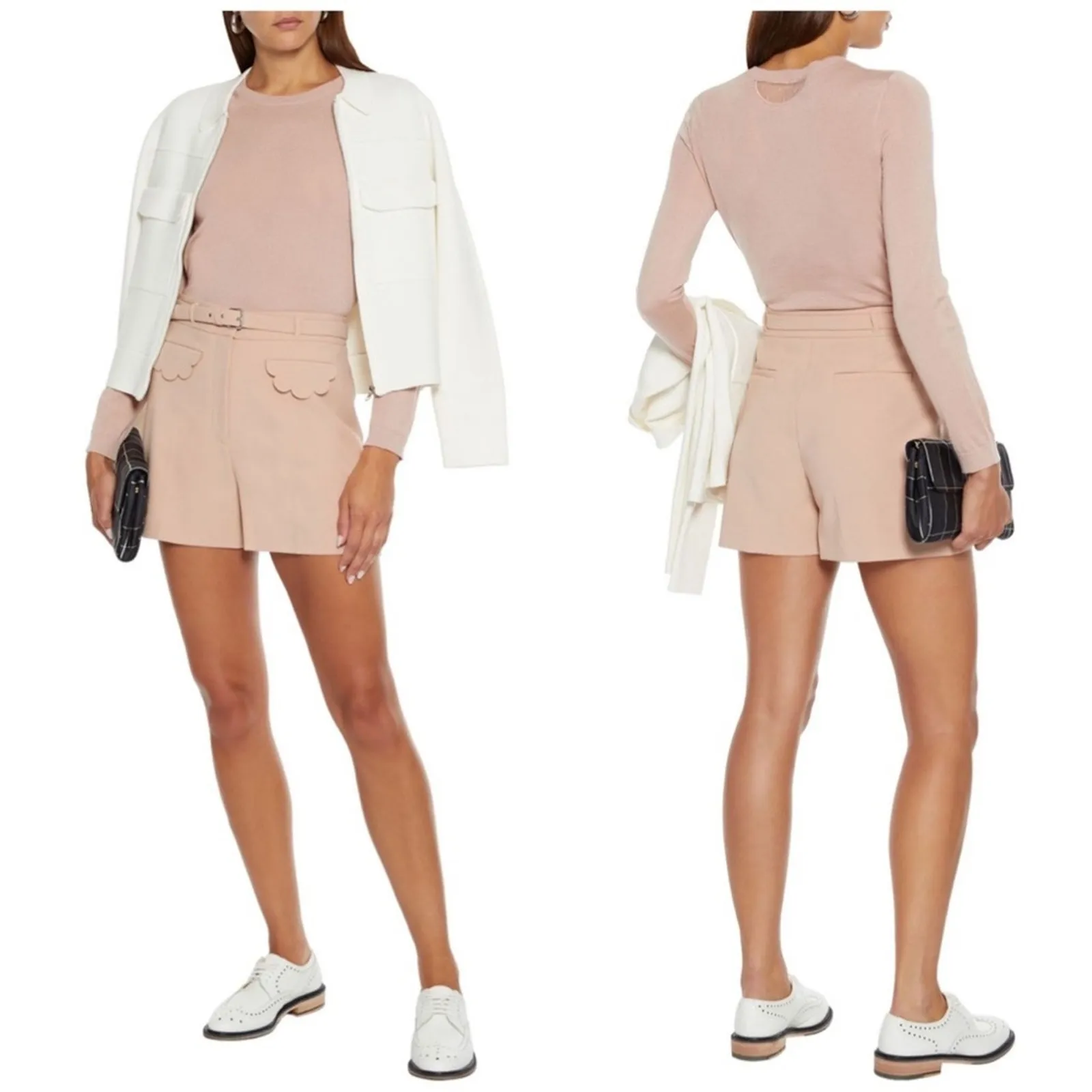 Red Valentino Limited Edition Scallop Detail Cady Tech Crepe‎ Shorts Size 42 IT Tan Size M - Image 2