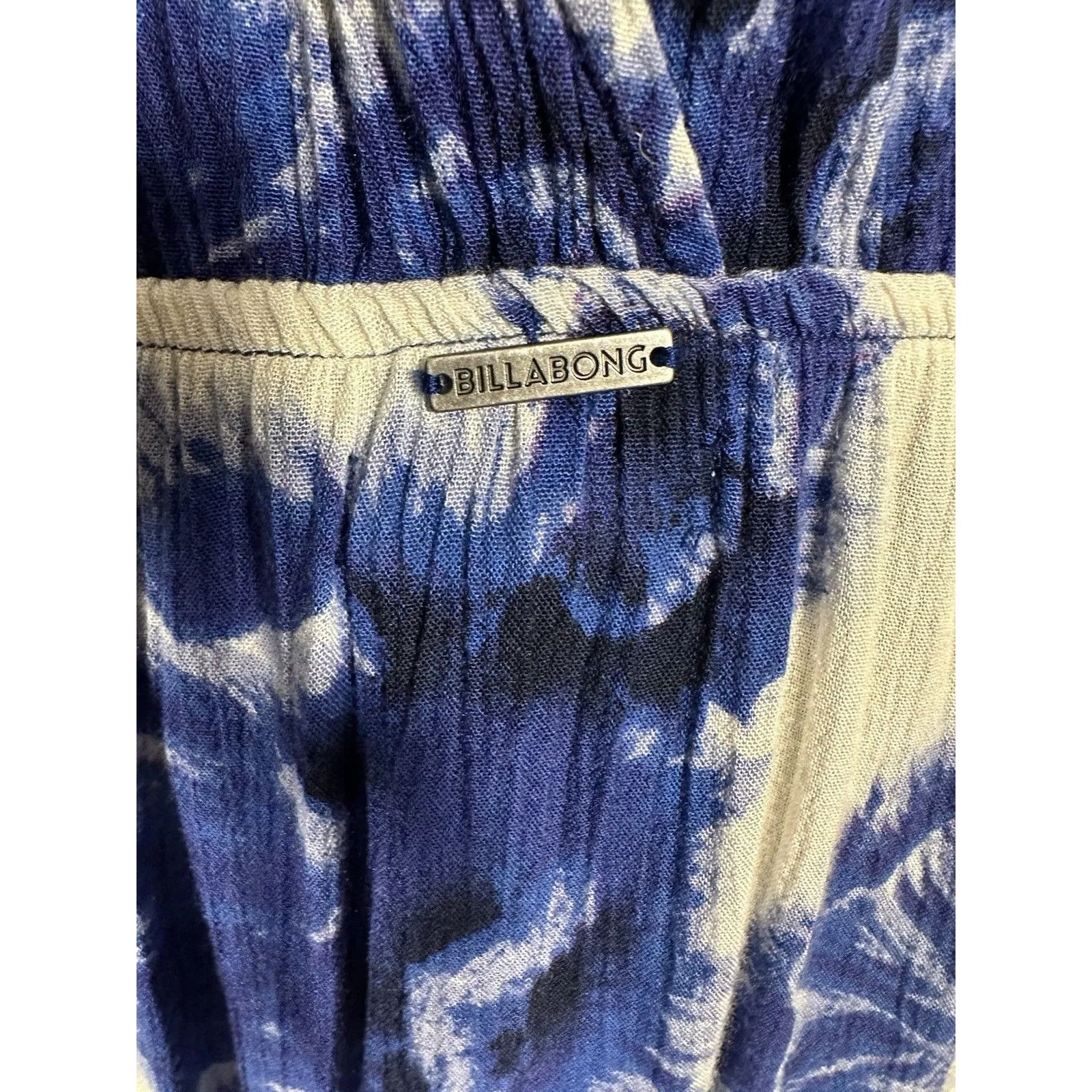 Billabong Don’t Mess Dress Beach Boho Dress Sz L Blue Floral Low Front Lace Back - Image 7