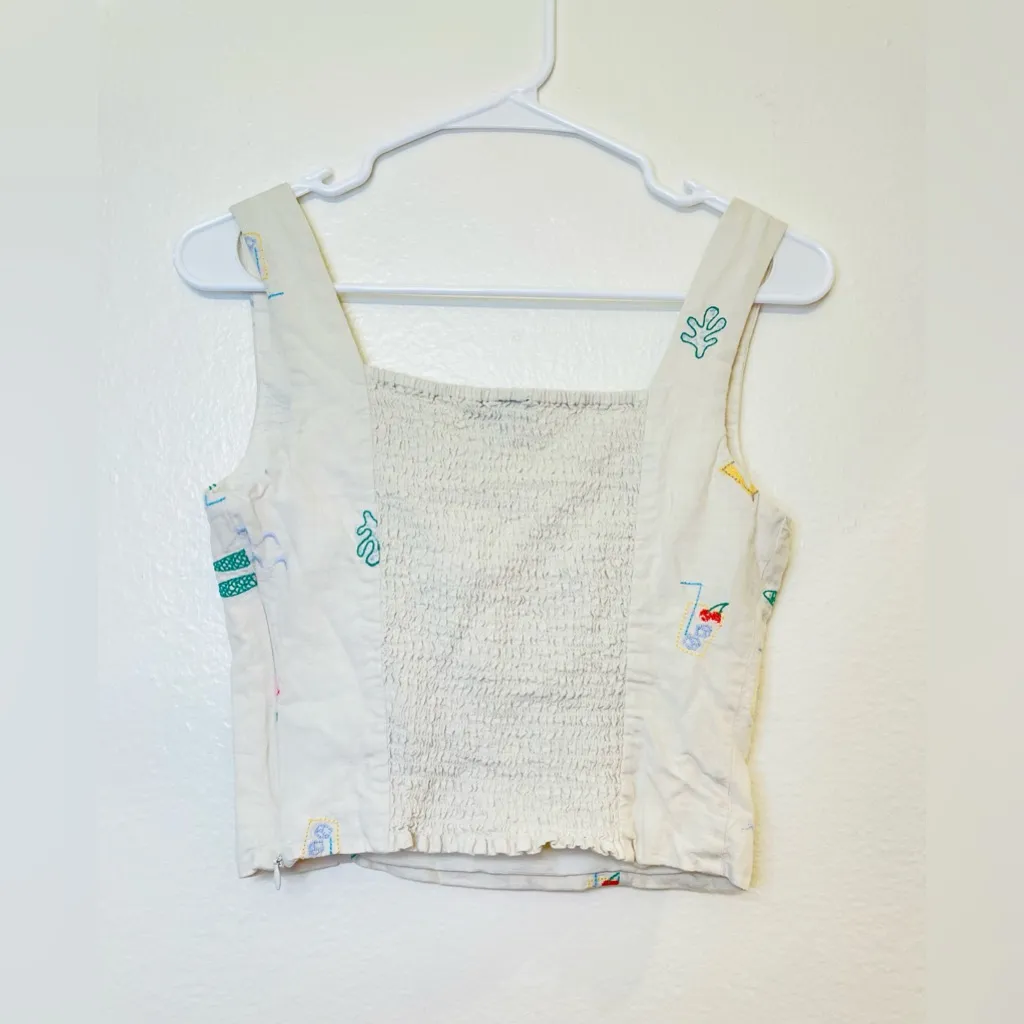 GAP Women’s Linen-Blend Embroidered Beach Umbrella Crop Top Brami Tank Size XS - Image 7