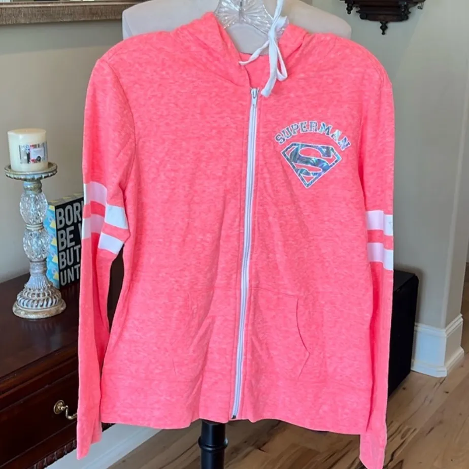Superman Jacket Bright Coral Comfy Hooded Zip New - Image 3