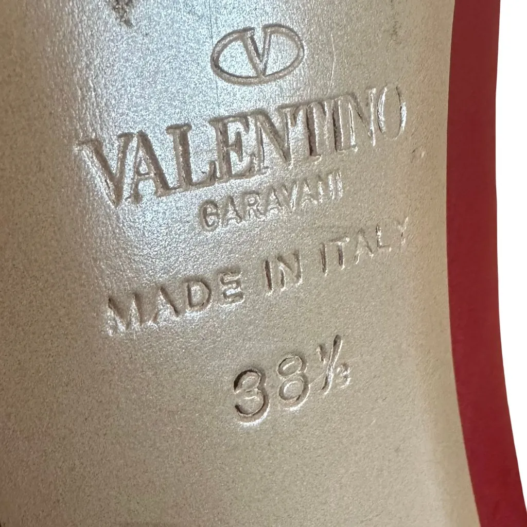 Valentino Garavani Rockstud Red Beige High Heel Pumps Shoes Sandals Size 38.5 - Image 12