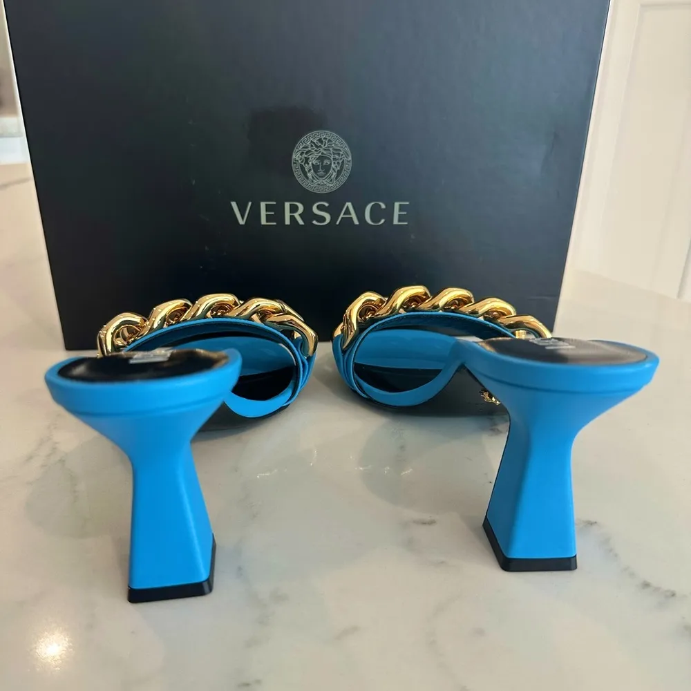 Versace Medusa Chain Mid Heel Slide Sandals - Image 3