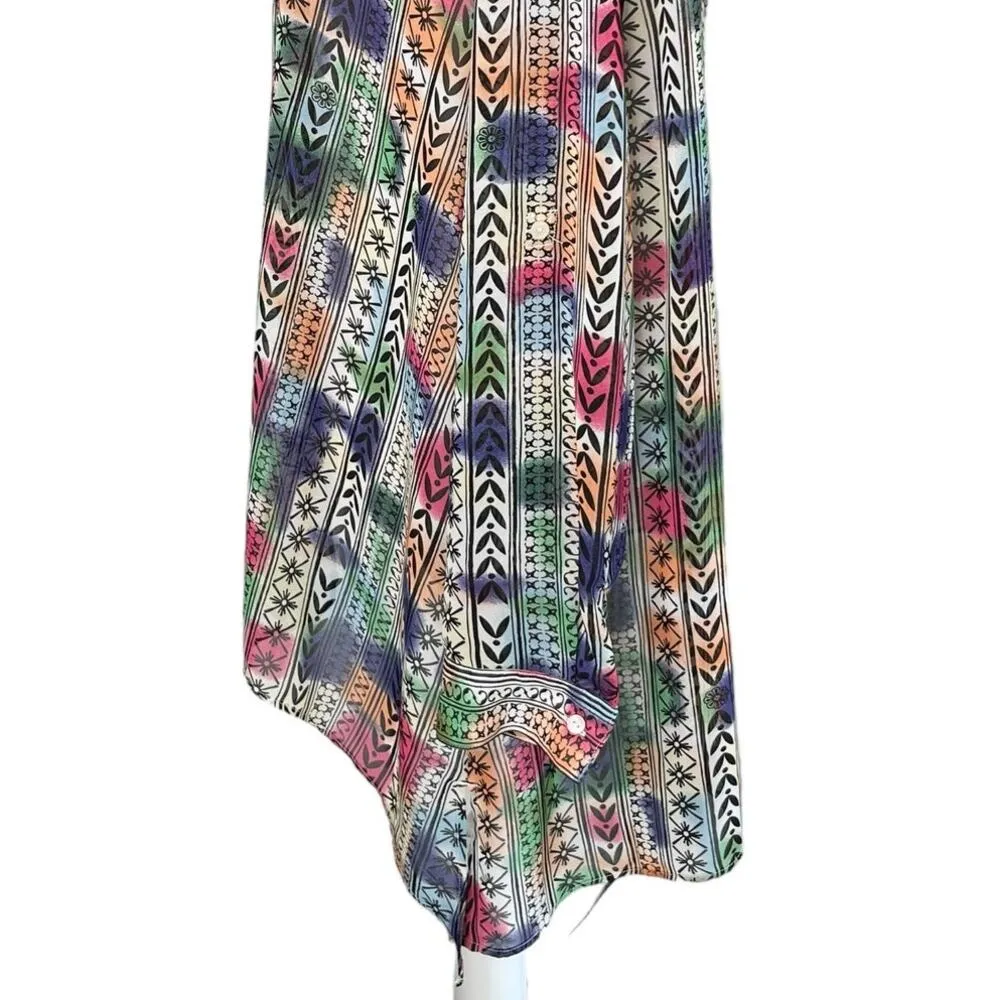 Peck & Peck Vintage Retro Button Down Blouse XL Semi Sheer Rainbow - Image 13