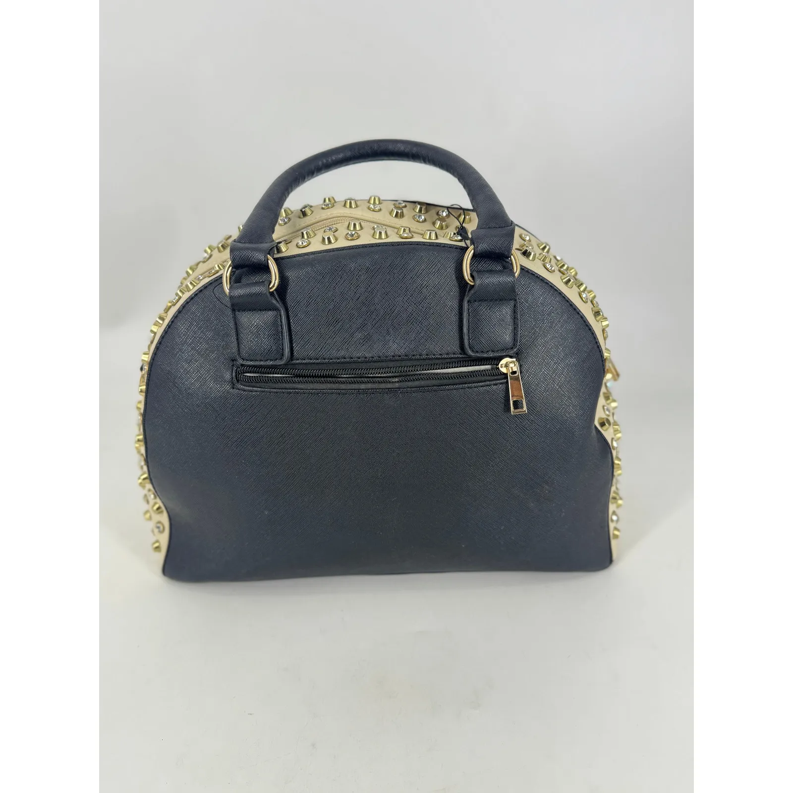 Studded Dome Purse in Black and Cream - Image 3