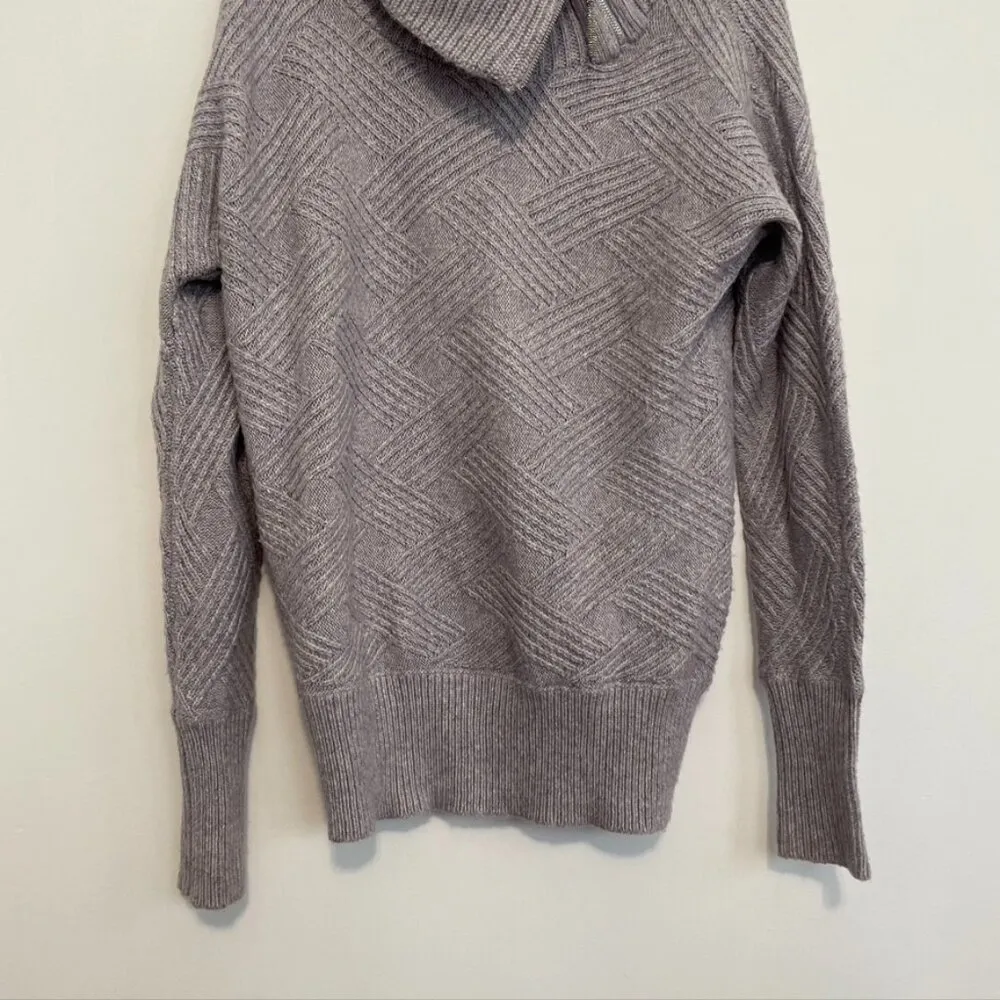 WHITE HOUSE BLACK MARKET WHBM Split Neck Zipper Pullover Purple Cream Sweater S - Image 7