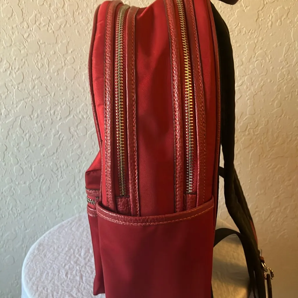 Coach: Red (CA210) Ellis Nylon Backpack- Leather Trim- Silver tone- Padded - Image 7