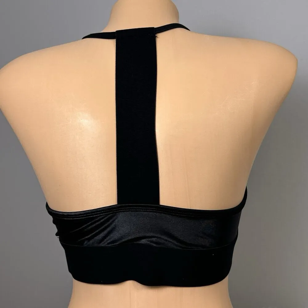 Noli Liquid Studio Bra Medium Black Gloss Scoop Neck Racerback Yoga Stretch - Image 3