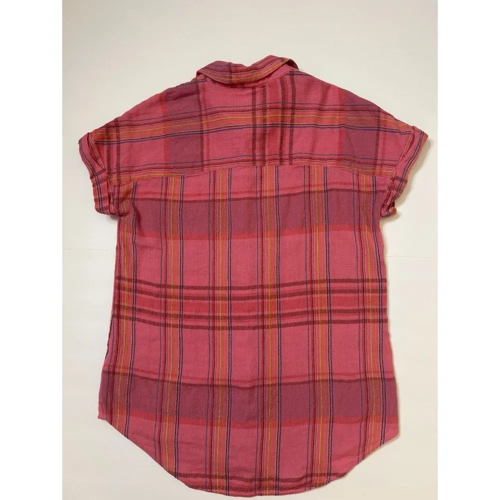 Beach Lunch Lounge Pink Plaid Button Down Short Sleeves Shirt Sz XS Women - Image 4