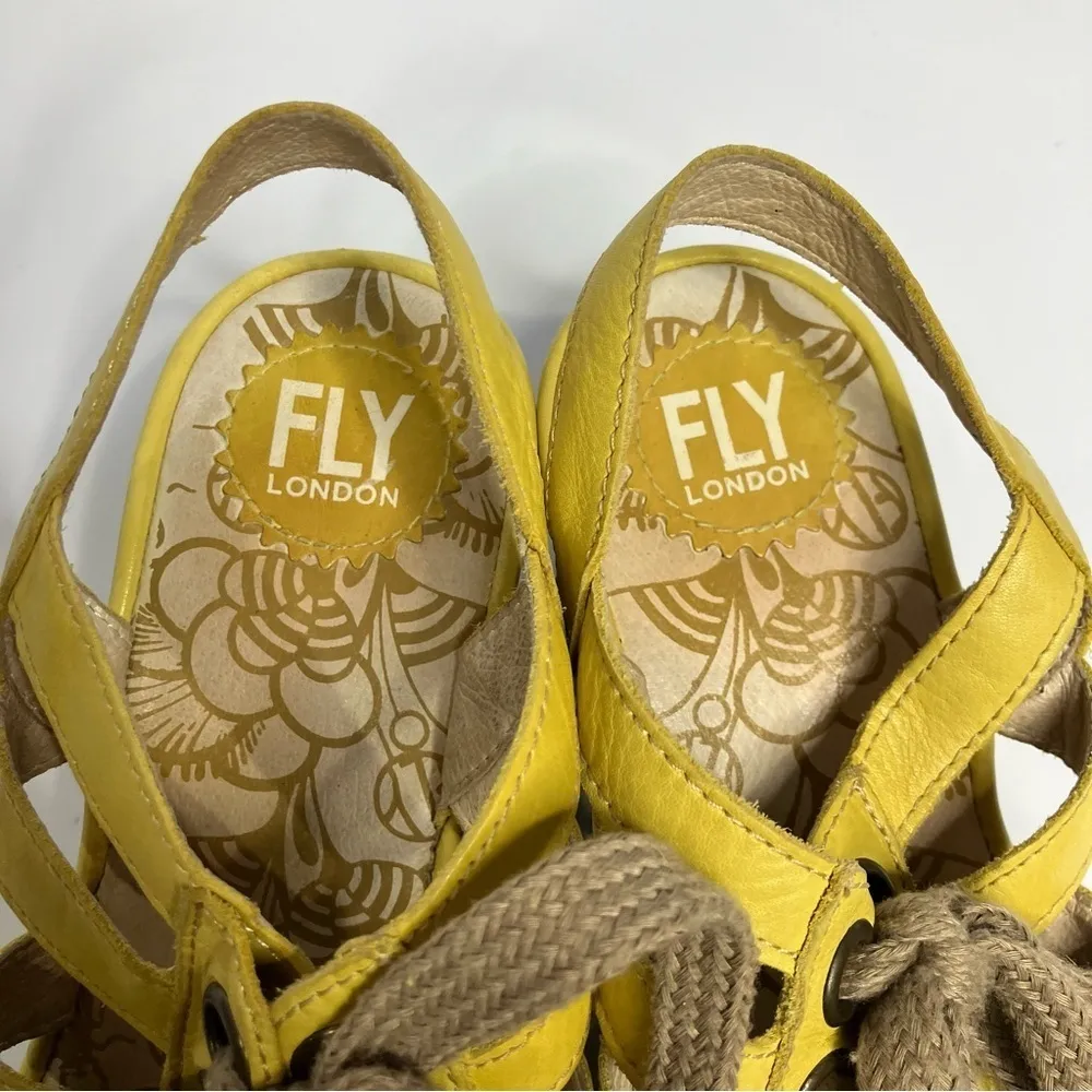 Fly‎ London Yito wedge lace up sandals yellow leather size 40 - Image 5
