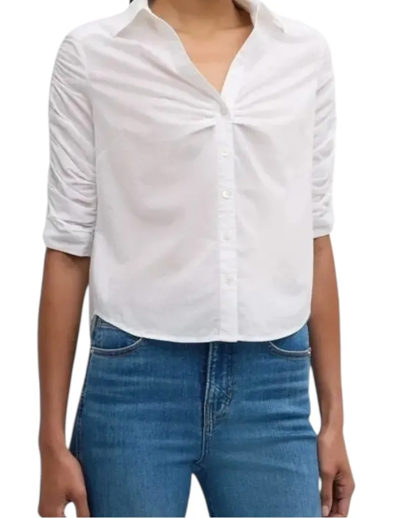 Veronica Beard Porta Ruched Button-Front Shirt White Cotton Blouse Size Small - Image 1