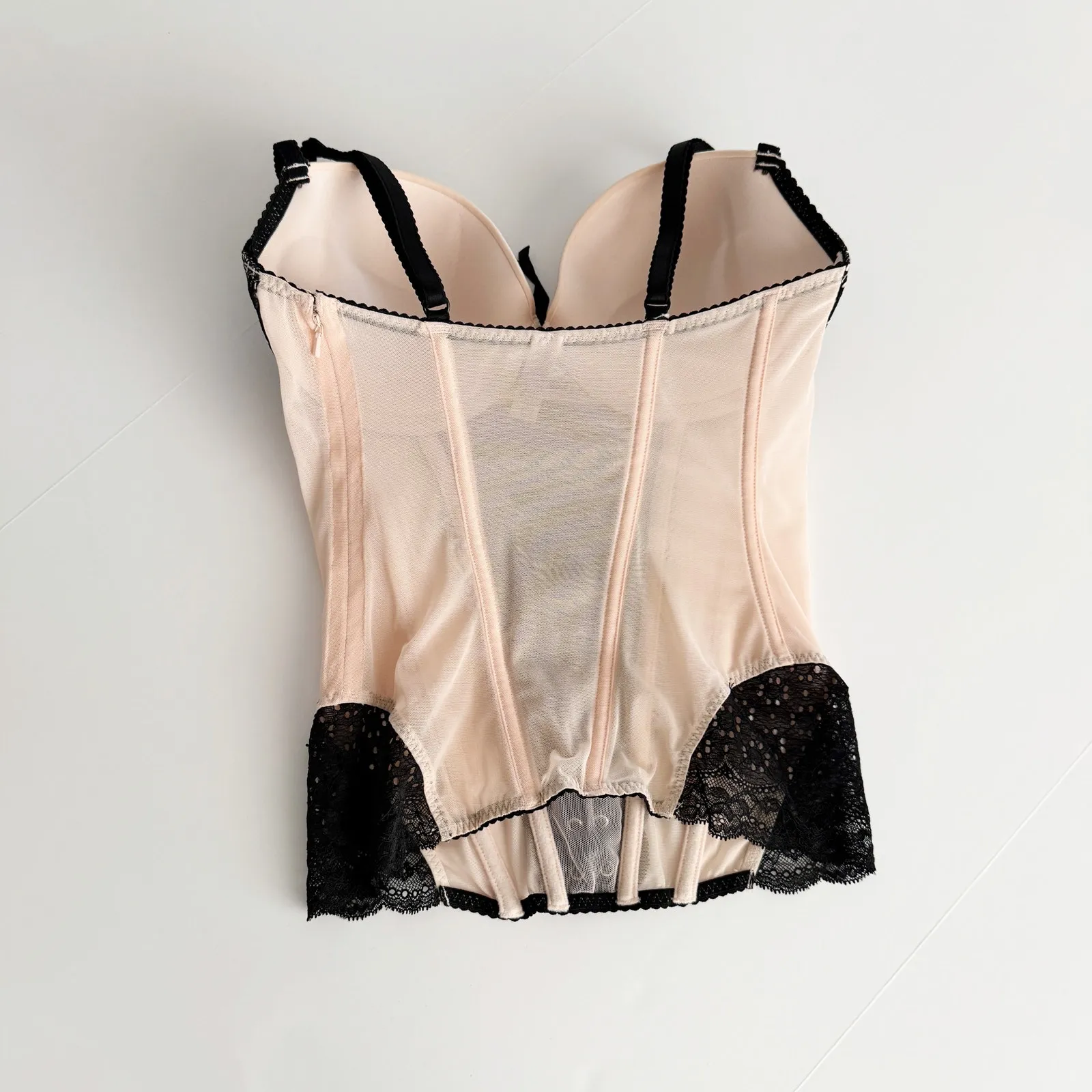 [Victoria's Secret] Y2K Pink Black Eyelet Lace Corset Push Up Bustier Top Sz 36D - Image 2
