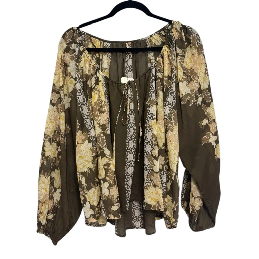 NWT Free People Elena Floral Print 100% Cotton Top in Cocoa Combo - Size S - Image 4