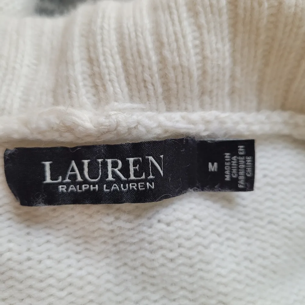Lauren Ralph Lauren Cream and Gray Wool Blend Nordic Cardigan Size M - Image 9