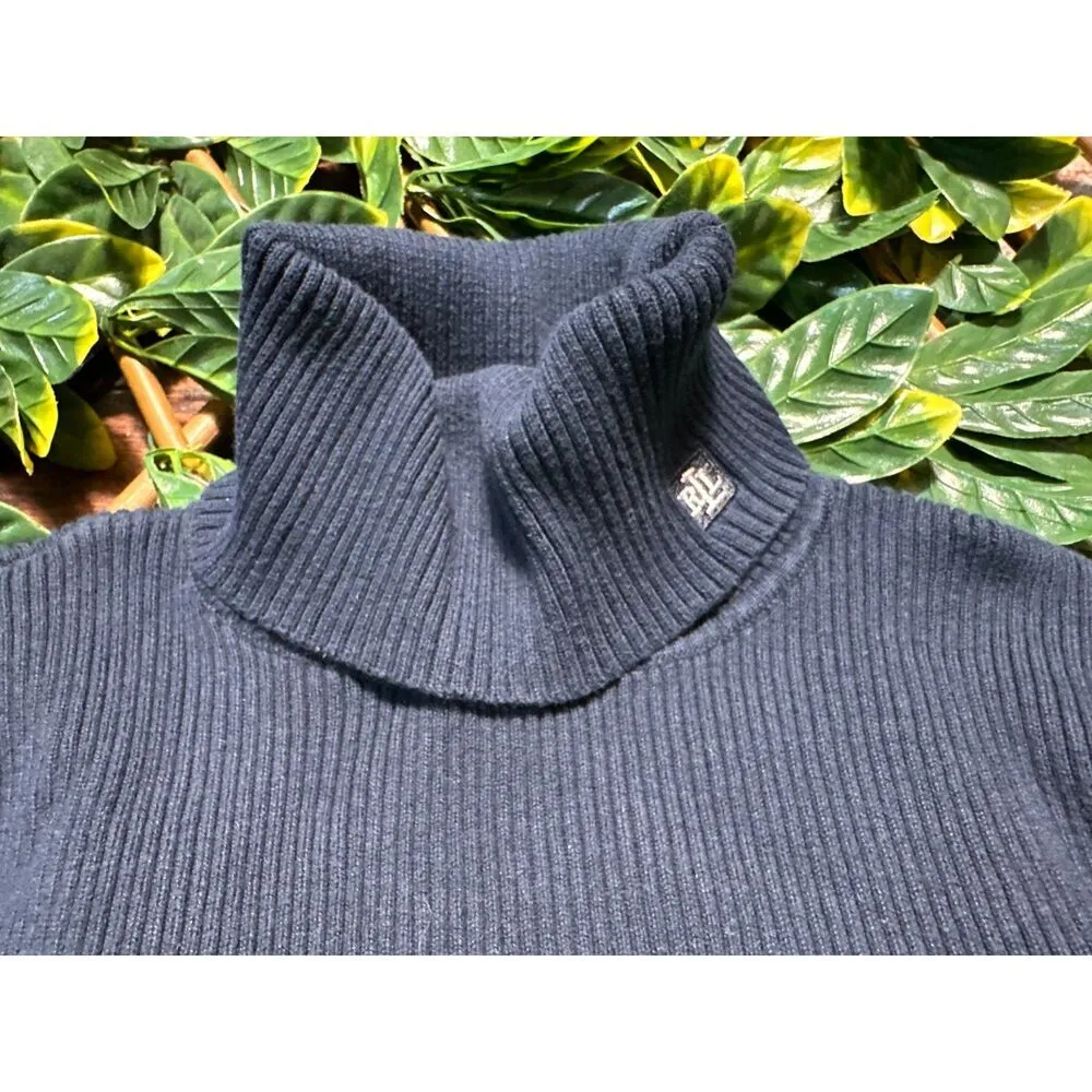 Ralph Lauren Navy Blue Turtleneck Sweater with Logo Size Medium - Image 4
