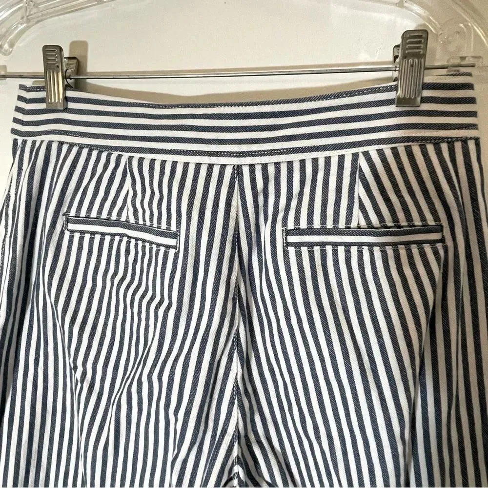 Madewell Blue & White Striped Cropped Drawstring Tie Closure Cotton Wide Leg Pant Size 2 - Image 10