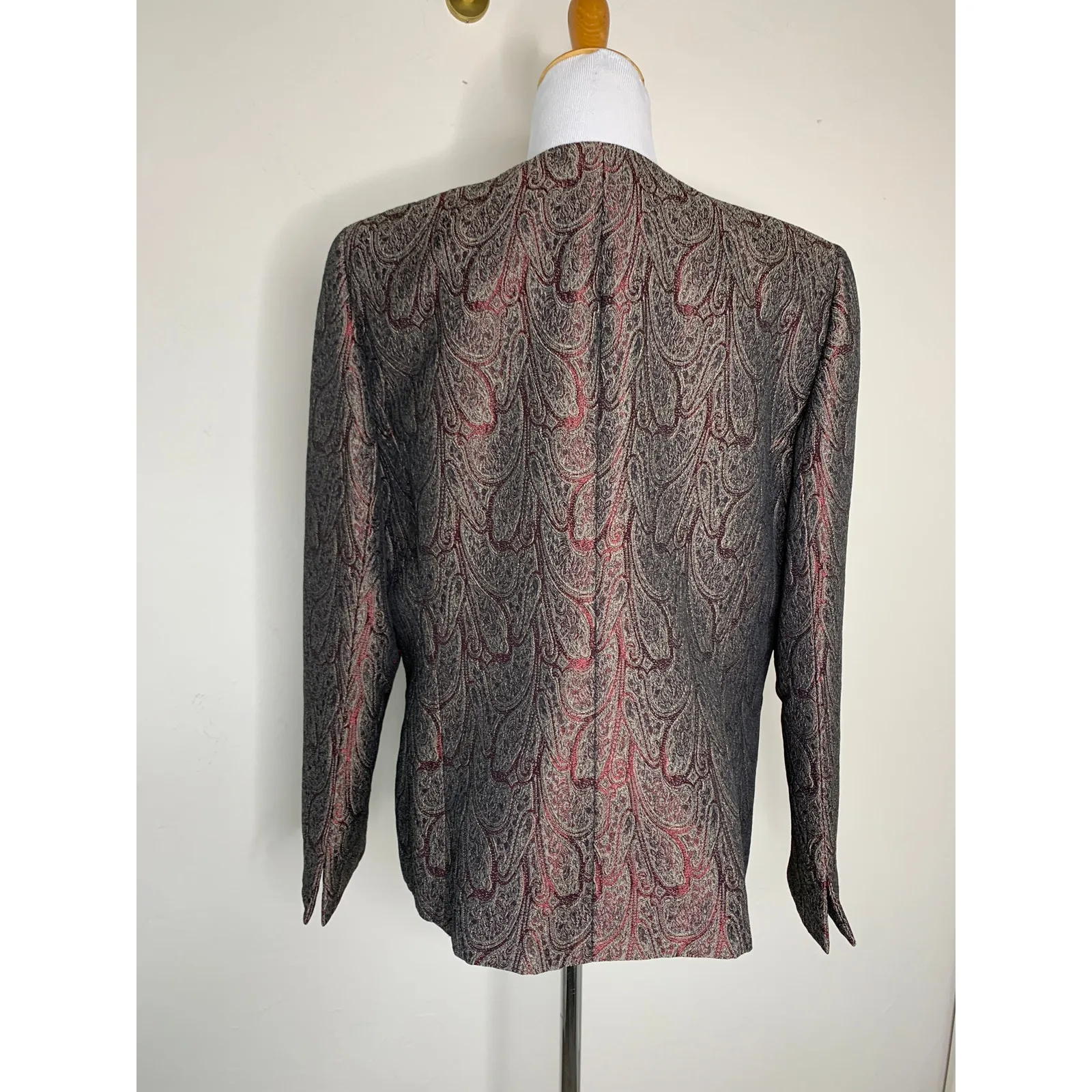 Kasper Brown Burgundy Paisley Blazer Sz 14 Brocade Fabric - Image 2
